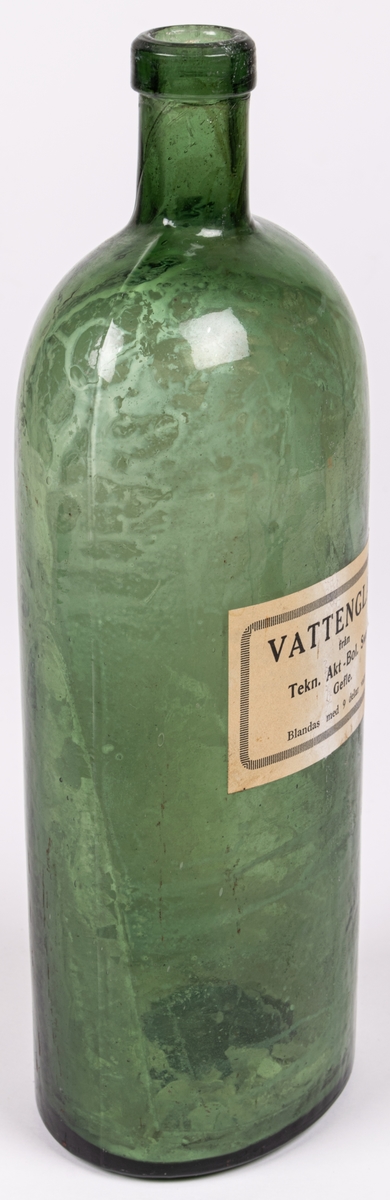 Flaska av grönt glas som har innehållit Vattenglas från Tekniska fabriken Swea.
För konservering av ägg.