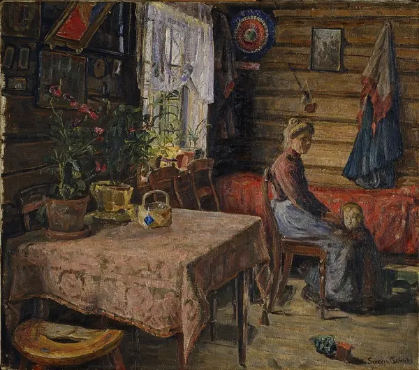 Ung kone med barn [Maleri]