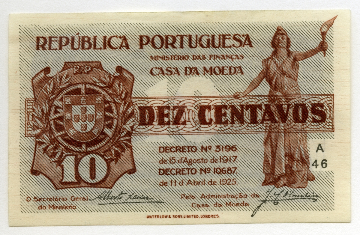 10 Centavos 1925 nödsedel Portugal.

Nr: A 46