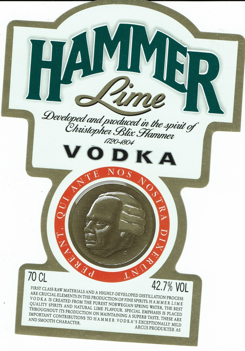 Hammer Lime Vodka.  42.7% vol. Arcus Produkter AS. 