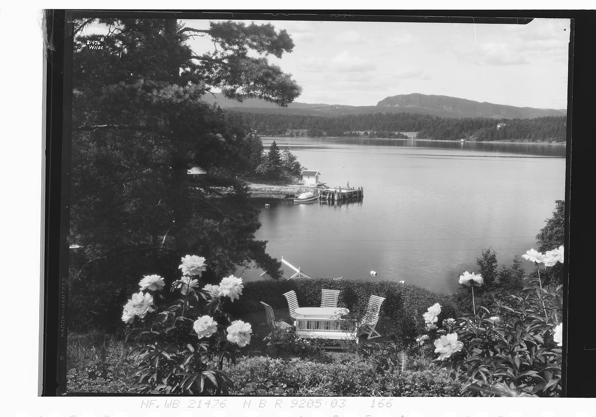 Utsikt fra villa mor brygge og badehus. Fotografert 1927.