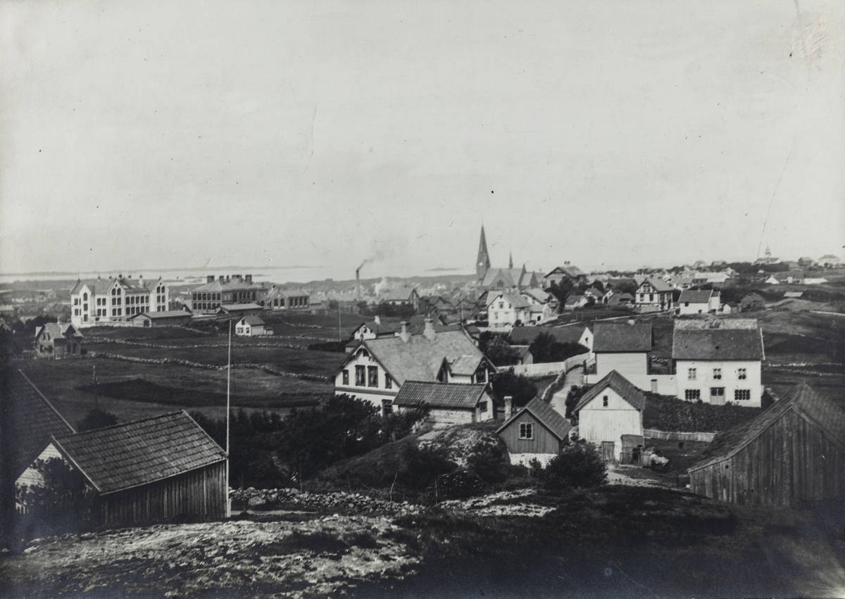Byen sett mot nordvest fra Hollenderhaugen, ca. 1910.