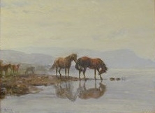 Hester ved vannet [Maleri]