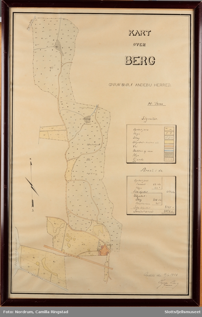 Innrammet gårdskart. Kartet er over Berg, g.nr. 41, br. nr.1 Andebu Herred