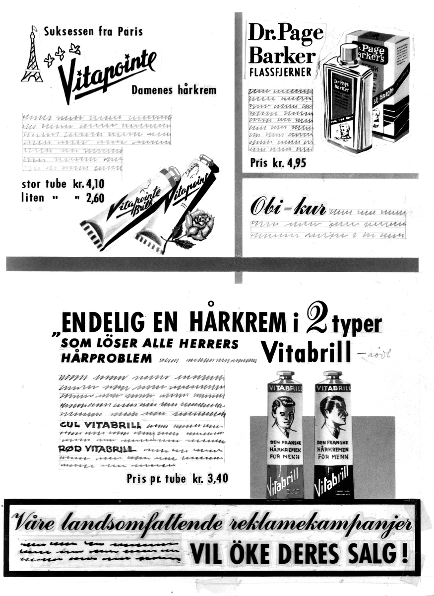 Reklame for hårprodukter og E. Hørgård