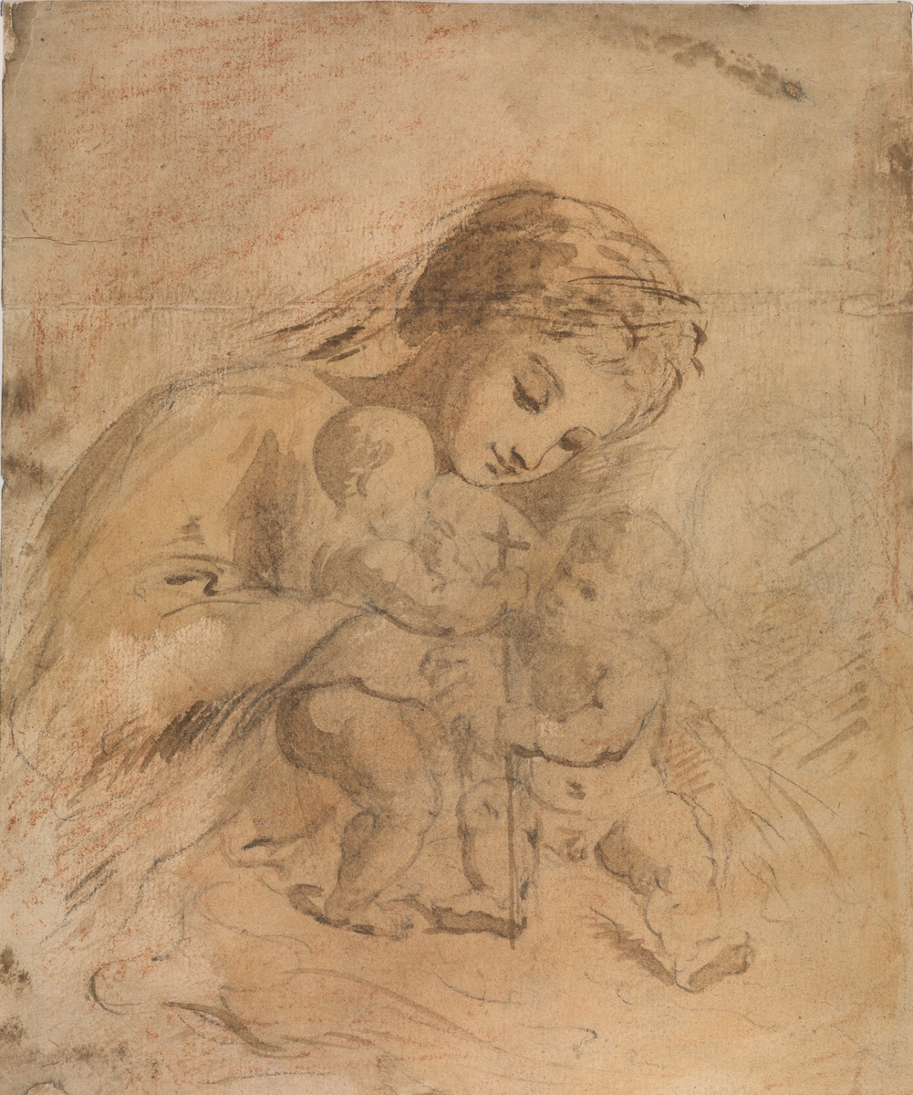 Maria med Jesusbarnet og Johannes [Tegning]