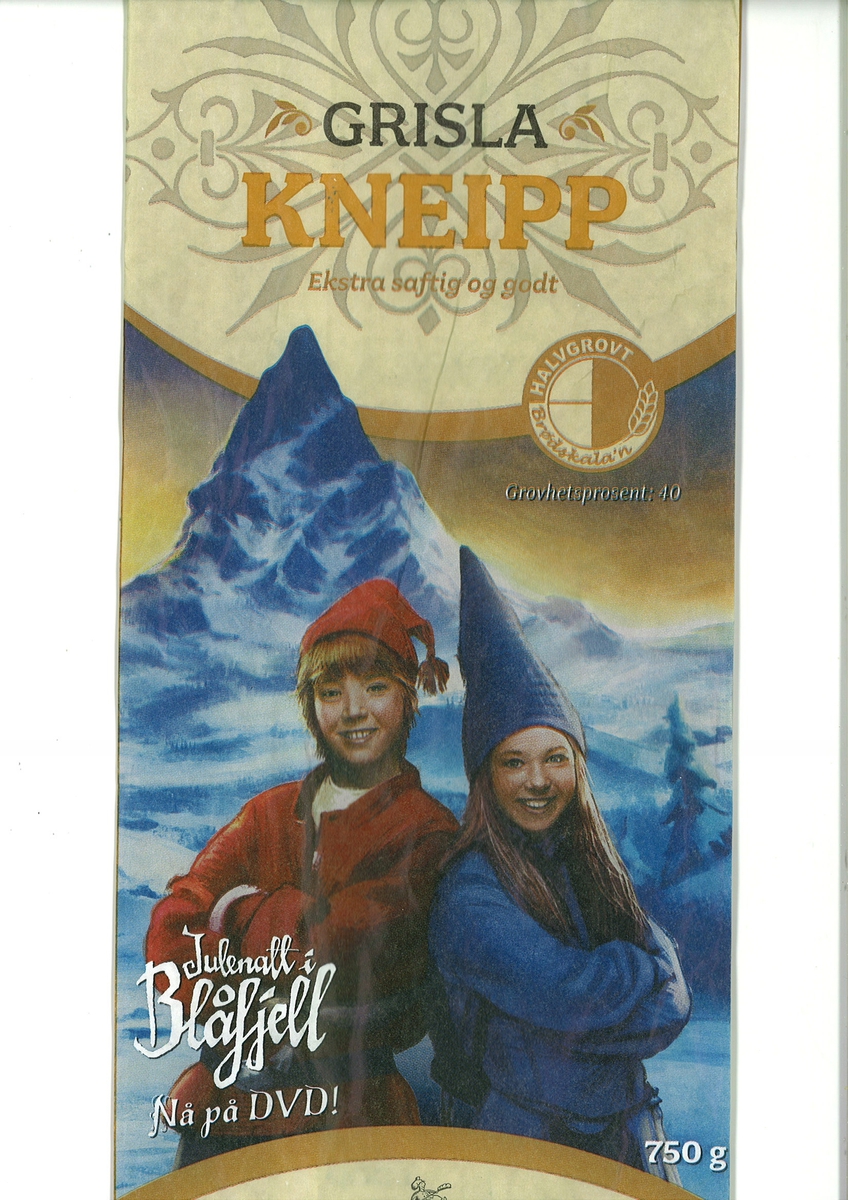 Motivet på brødposen er en rødnissegutt og en blånissejente fra filmen "Julenatt i Blåfjell".