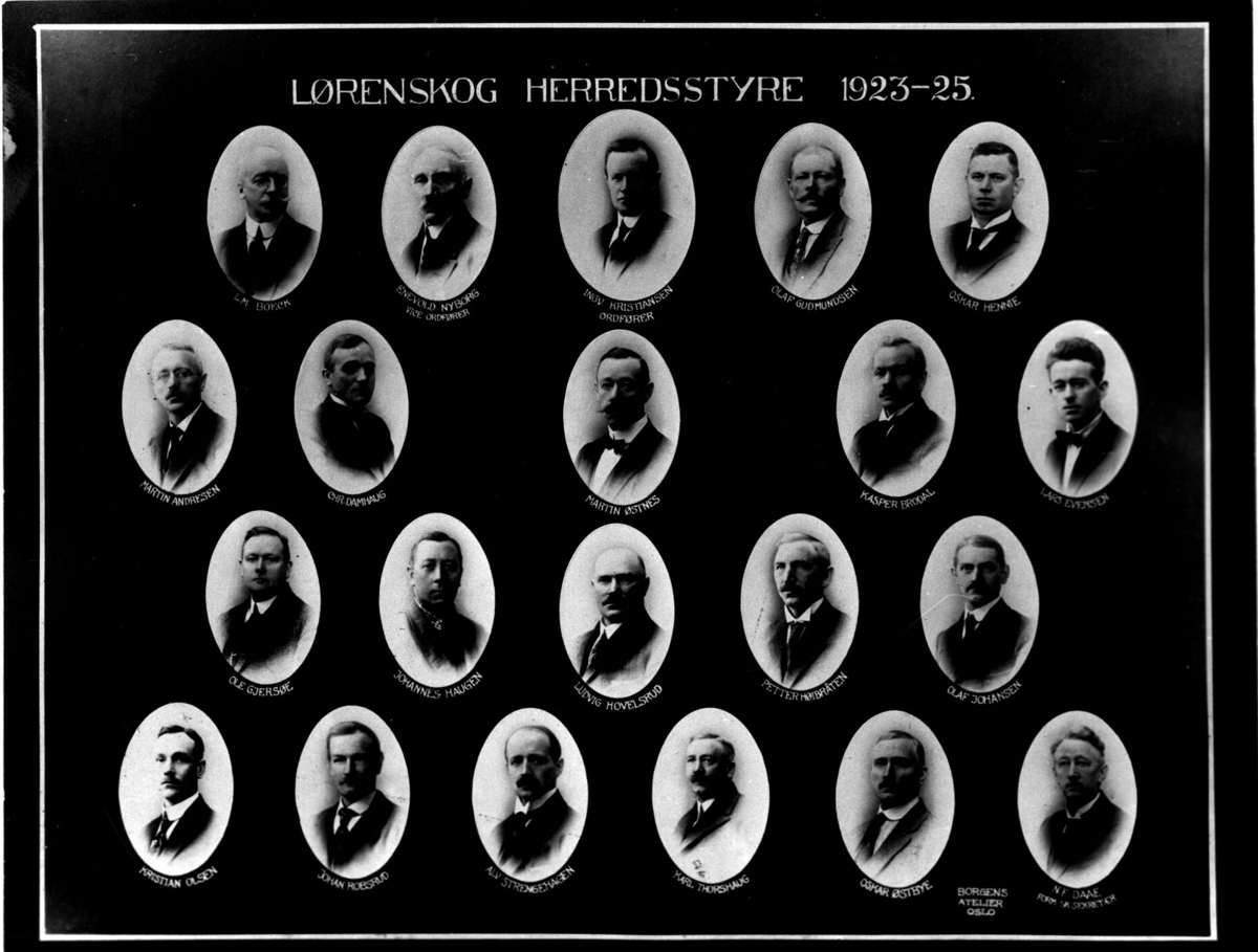 Portretter av de som var med i Lørenskog herredstyre 1923-1925.