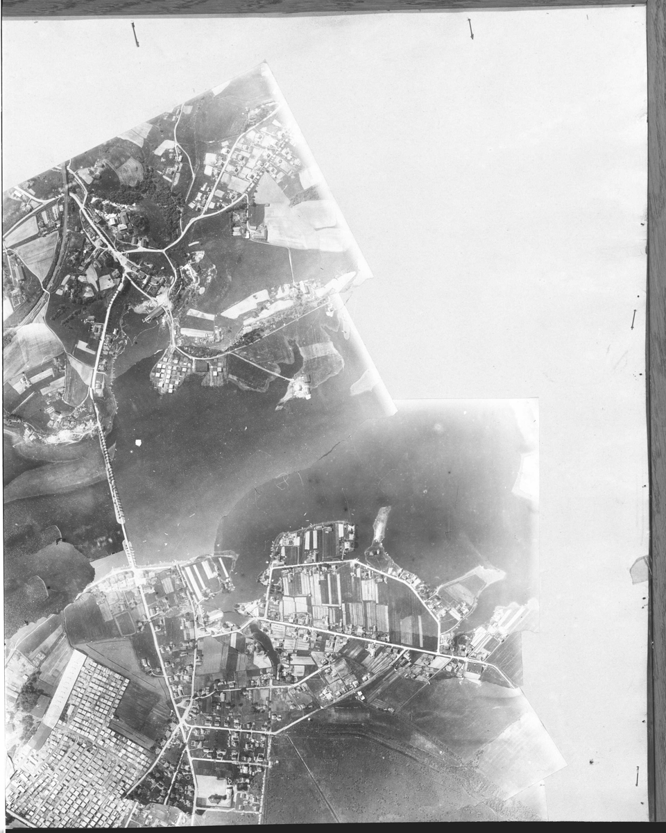 Flyfoto over Lillestrøm.
Sammensatt bilde. Samme bilde avfotografert i detalj.