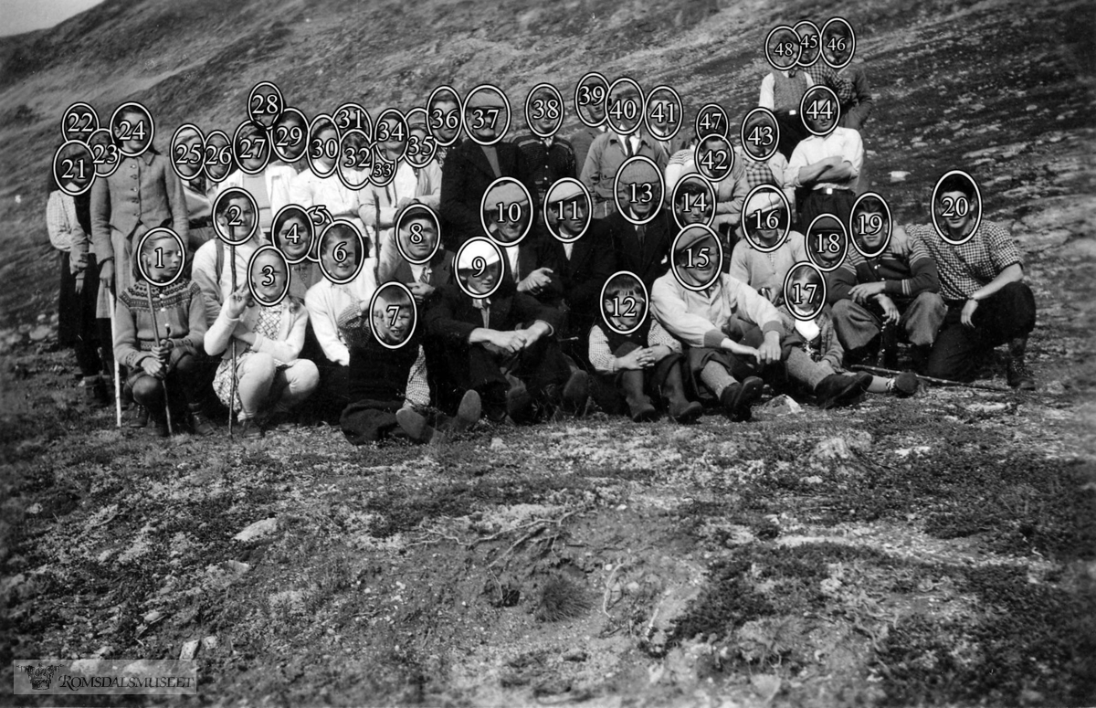 Fjellstemne i Sandgrovbotn 16.08.1940..Romsdalingar og Eikesdalingar møttes her kvart år. .(Om fjellstemna se "Romsdal Sogelags Årsskrift 1972")