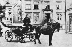 Vognmann Rasmus Geitnes med hest og vogn i 1895..Waldemar Sc