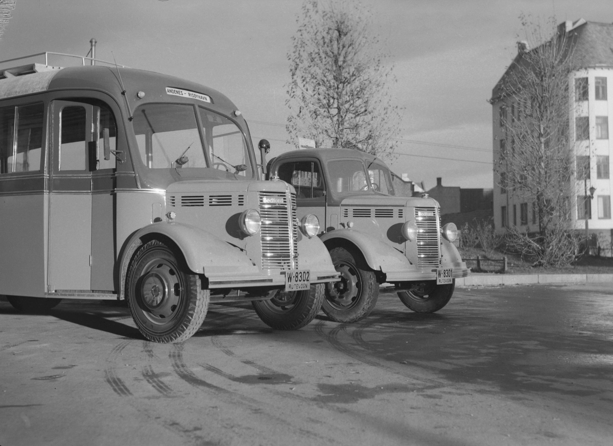 Bedford buss og lastebil for Aksel Andreassens Bilruter fra A/S Anco