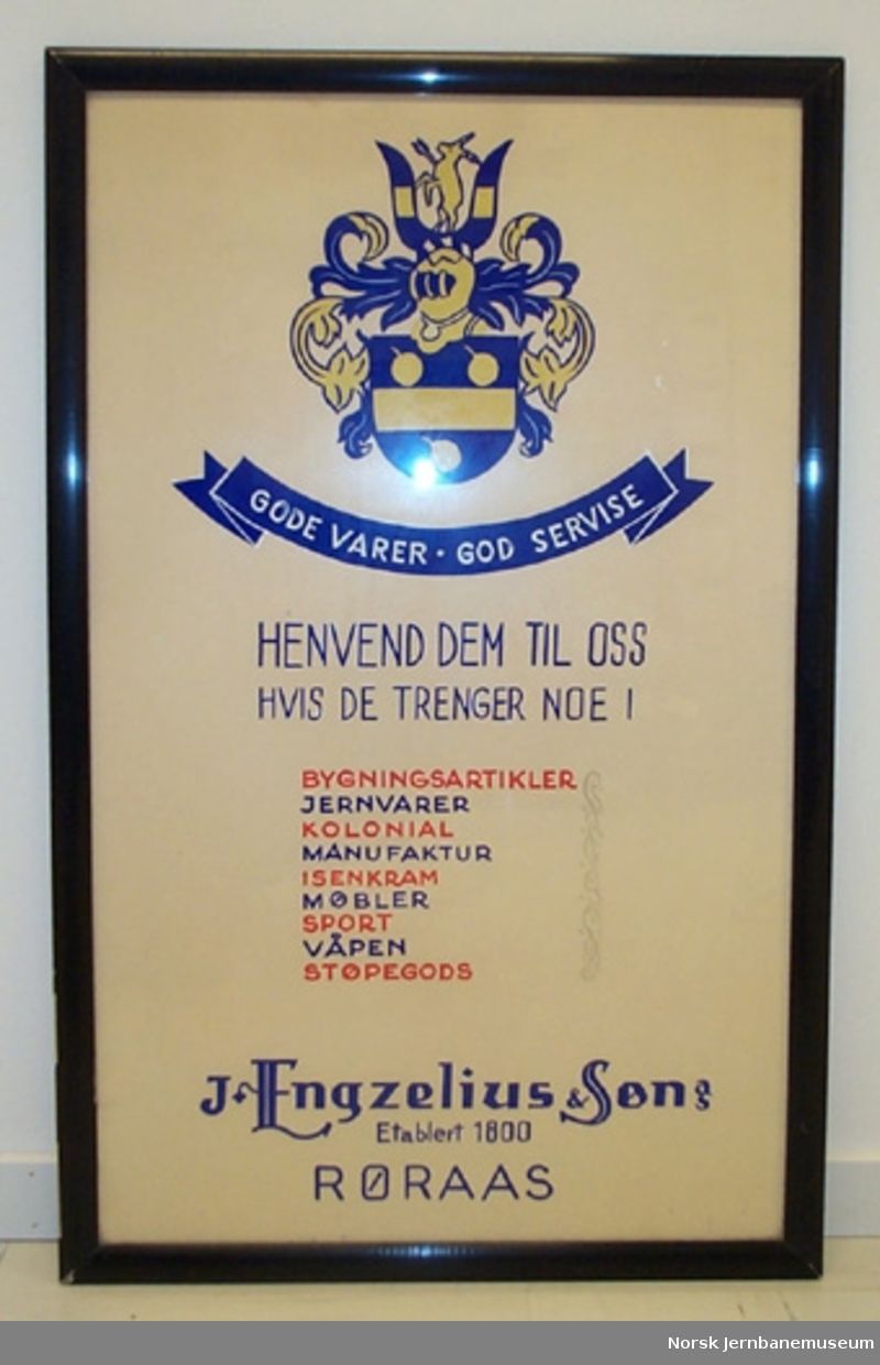 Reklameplakater fra Tynset stasjon : J. Engzeluis & Søn as, Røraas