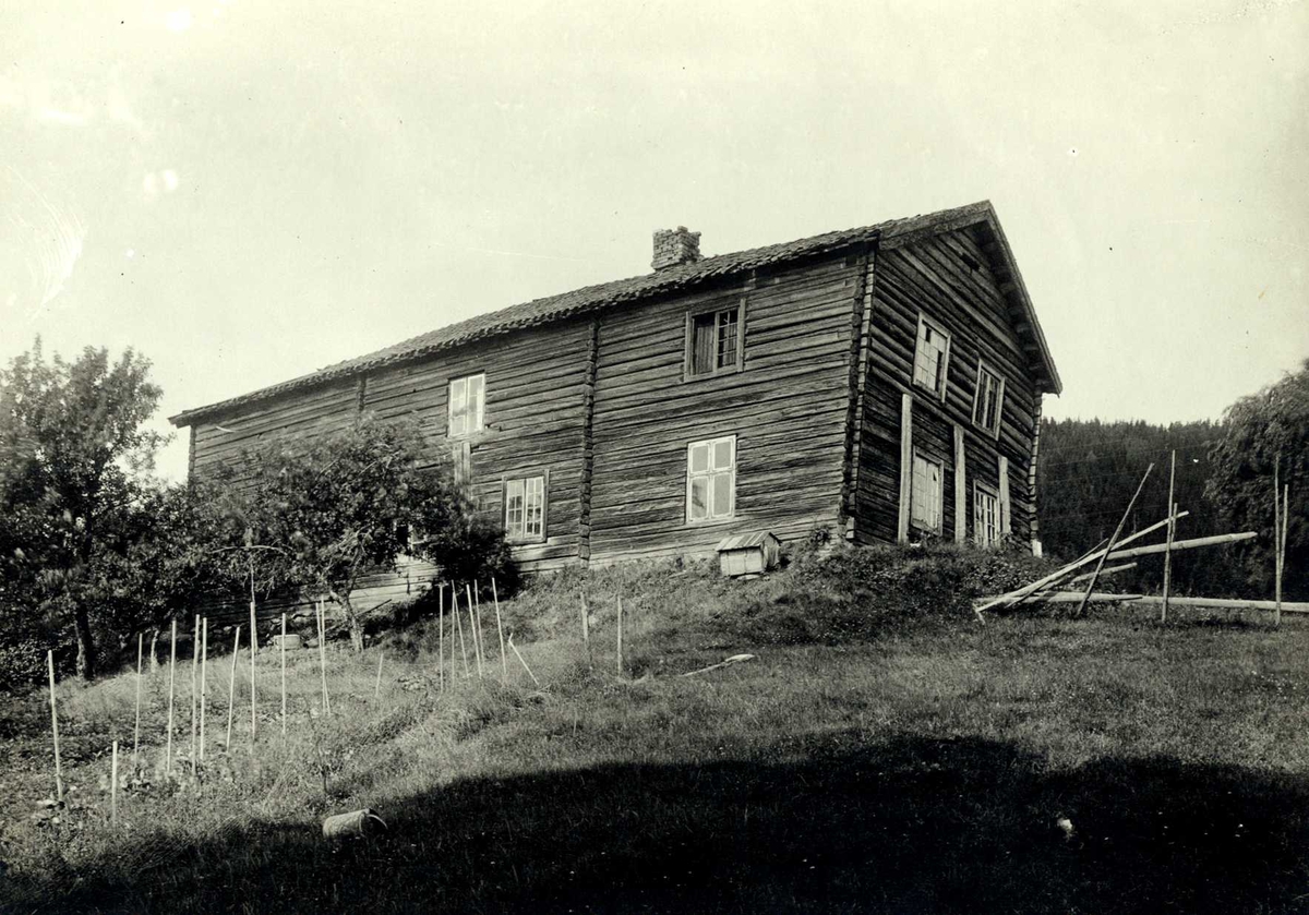 Bakli, Sør-Odal, Hedmark 1925. Hovedbygningen, tømmerhus sett fra baksiden.