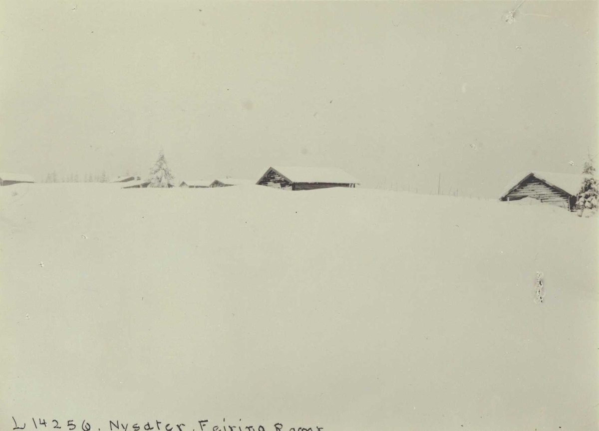 Nyseter, Feiring, Eidsvoll, Akershus. Seterhus stikker opp av snø.