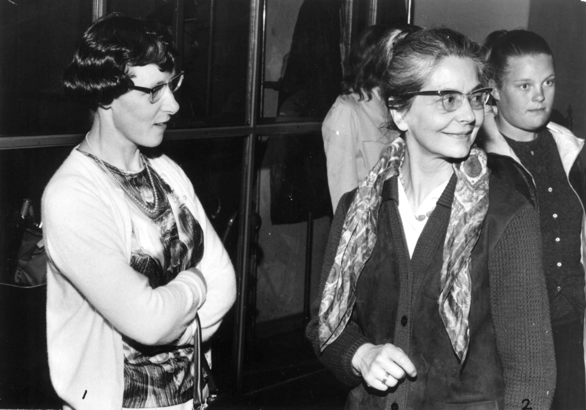 Åpningen av utstillingen Storvask den tiende juni i 1965.Konservator Aagot Noss i samtale med Lily Weisser Aall, leder for NEG.
