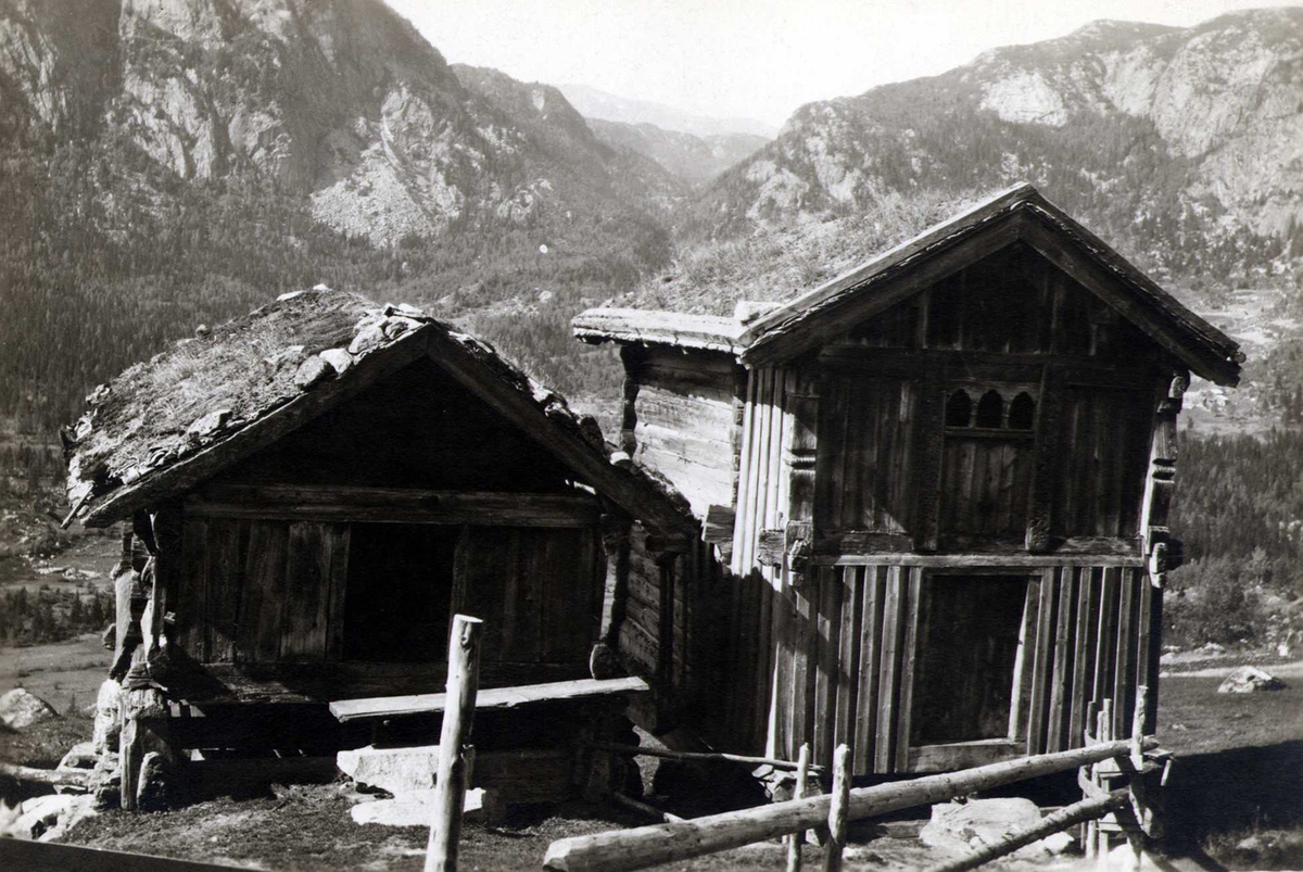Bur og loft, Lid, Tokke, Telemark. Fotografert 1921.