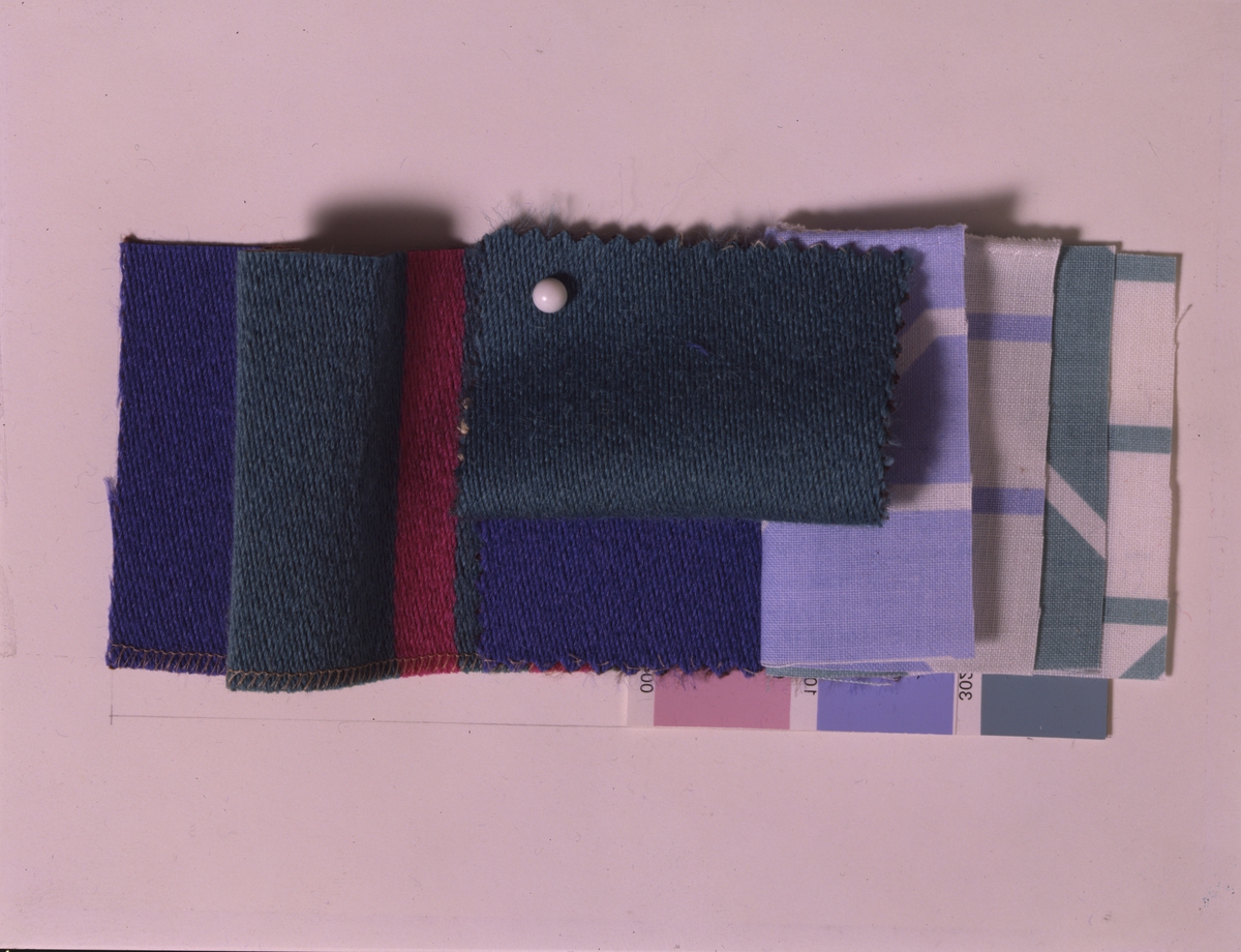 Diverse tekstiler og fargevalg, illustrasjonsbilde fra Nye Bonytt 1988.