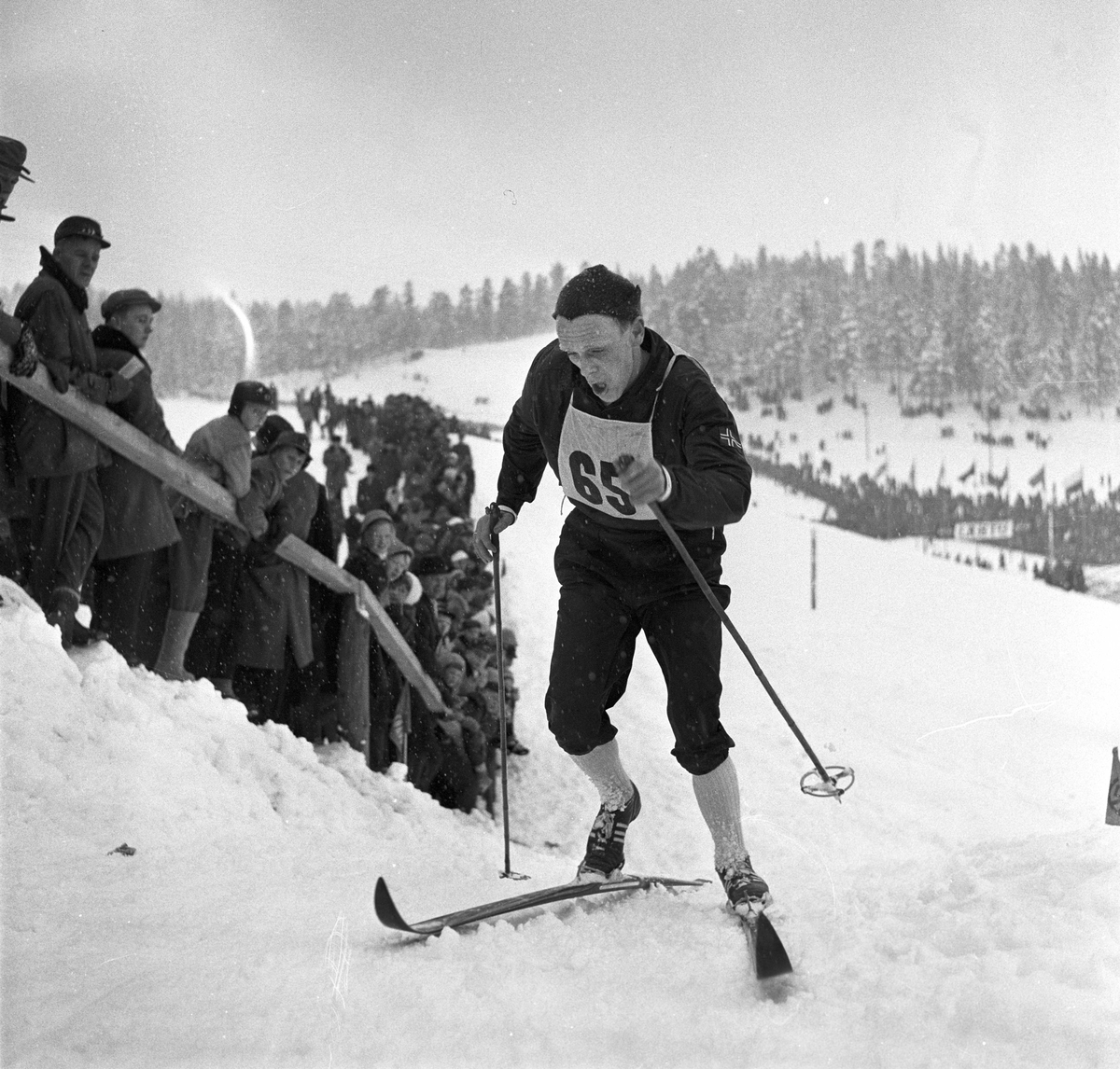 Serie. Skiløperen Håkon Brusveen i Lahti, Finland.  Fotografert 1957.