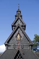 Gol stavkirke på Norsk Folkemuseum etter istandsettelsen som
