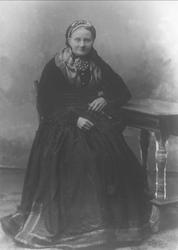 Avfotografering. Portrett, kvinne i telemarksdrakt med boles