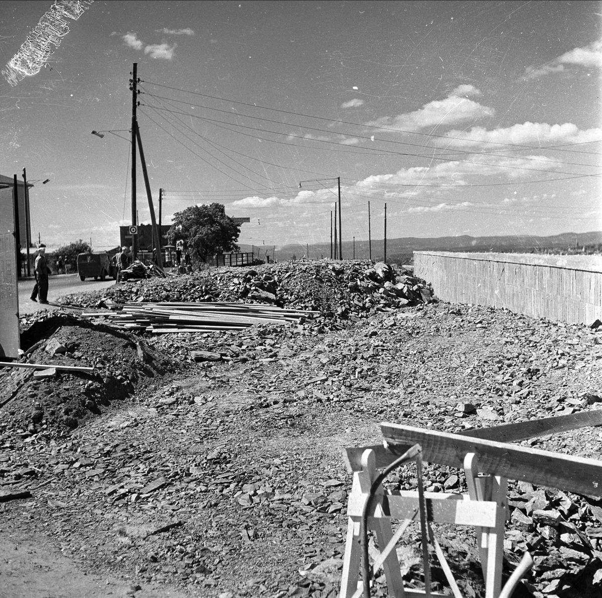 Veiarbeid i forbindelse med Sinsenkrysset i Oslo i 1955.