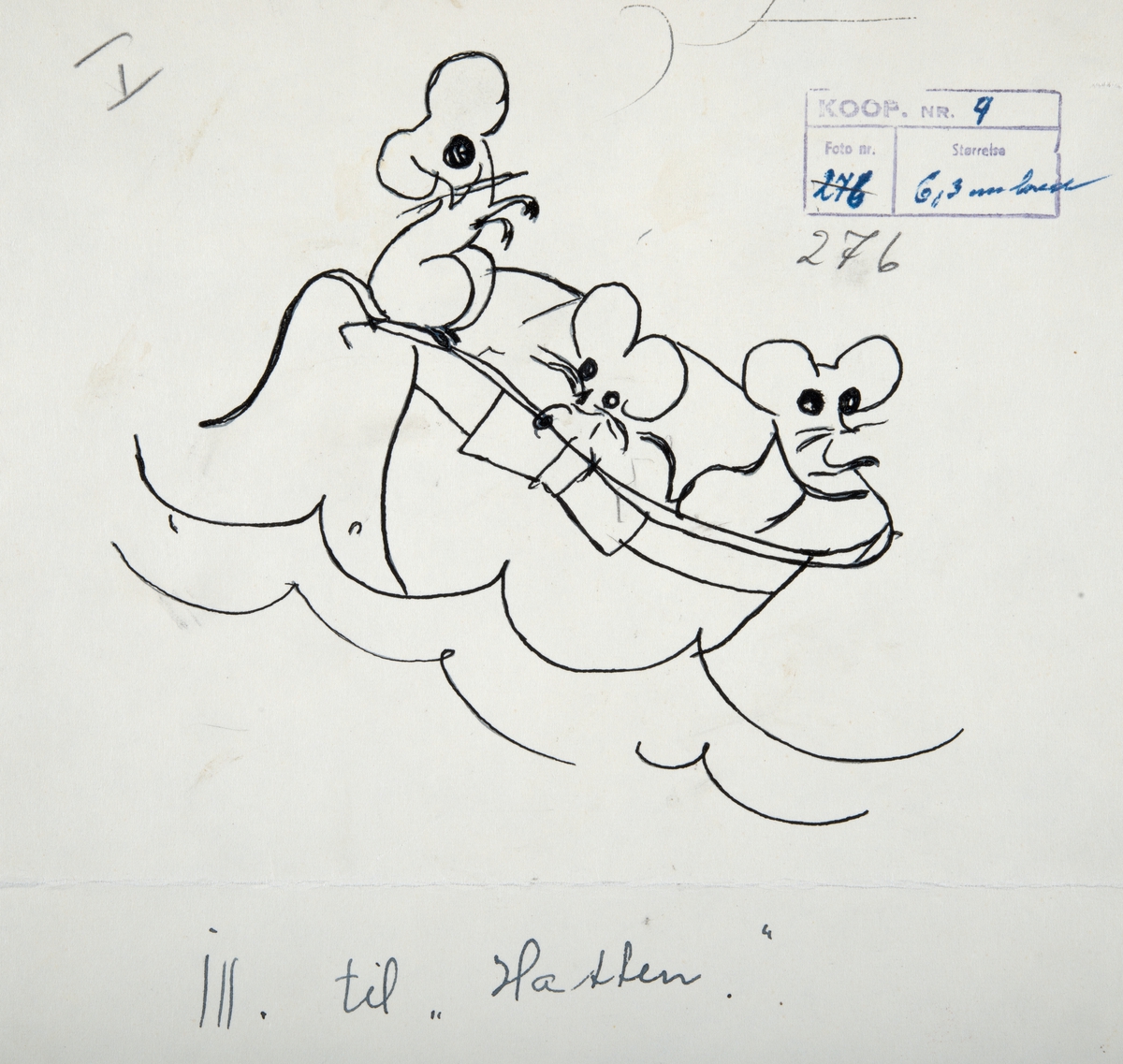 Originaltegning av Alf Prøysen for bladet ”Kooperatøren”. Setterieksemplar. Alf Prøysen hadde barnespalten klimpre-klonken i bladet fra 1950-1960. Illustrasjon, tegning. 