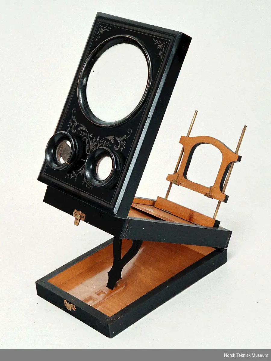 Betraktningsapparat for stereobilder (stereoskopbilder). 