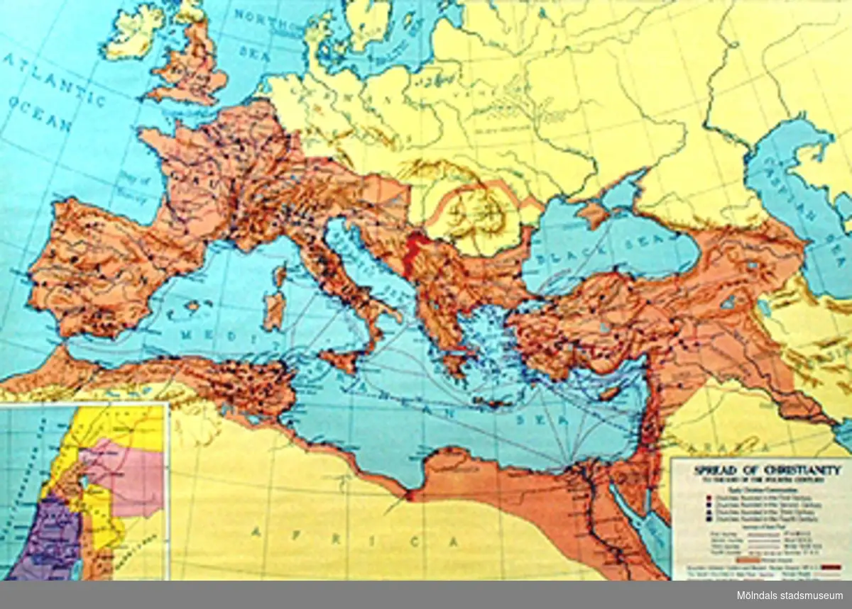 Skolkarta: Sydeuropa under Romartiden, märkt nr 3.3b: detalj övre karta.3c: detalj undre karta.
