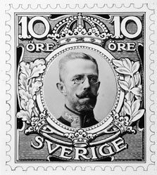 Frimärksförlaga till frimärket Gustav V i medaljong, utgivet 1910. Nr 6. 
Valör 10 öre.