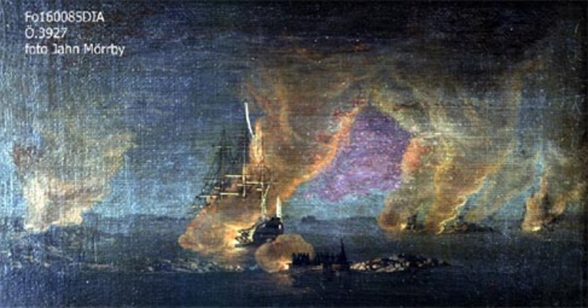 "De vid Perkola stationerade Ryska Fartyg överrumplas af ett Detachement från Svenska Skärgårdsflottan natten emellan den 27, 28 Augusti 1789".