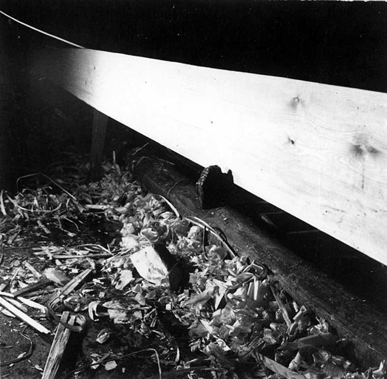 Neg nr 143. Brädan stöder på en från hyvelsätet utskjutande klack. Foto 10.8 (1962).