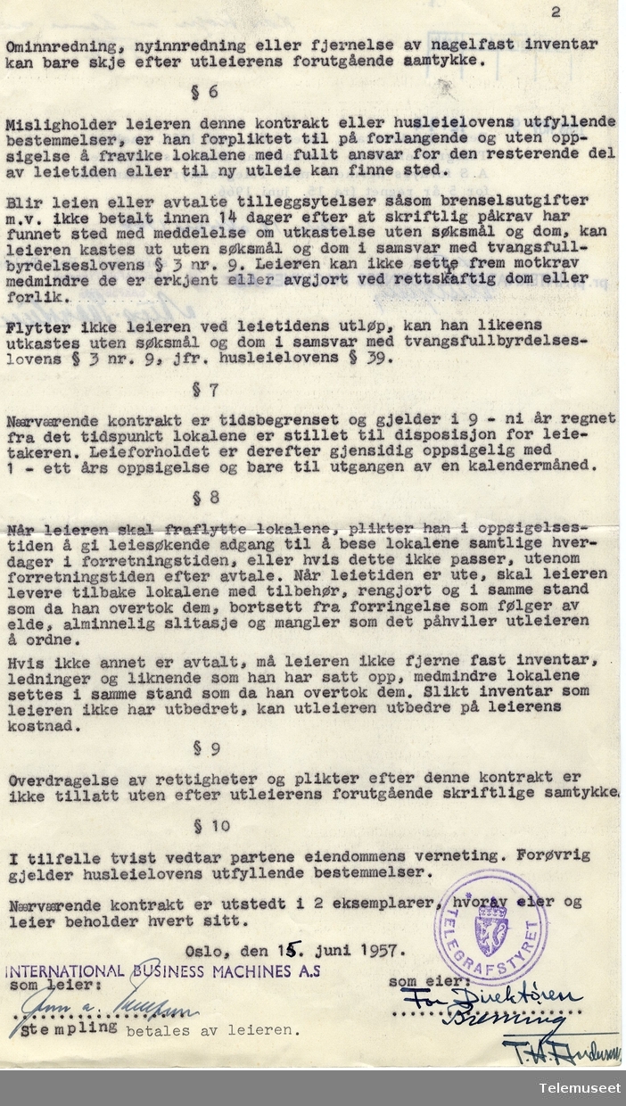 4.5 IBM Sarpsborg kontor - Leiekontrakt St. Mariegate 92, 15. juni 1957 (fornyet 18. oktober 1966)