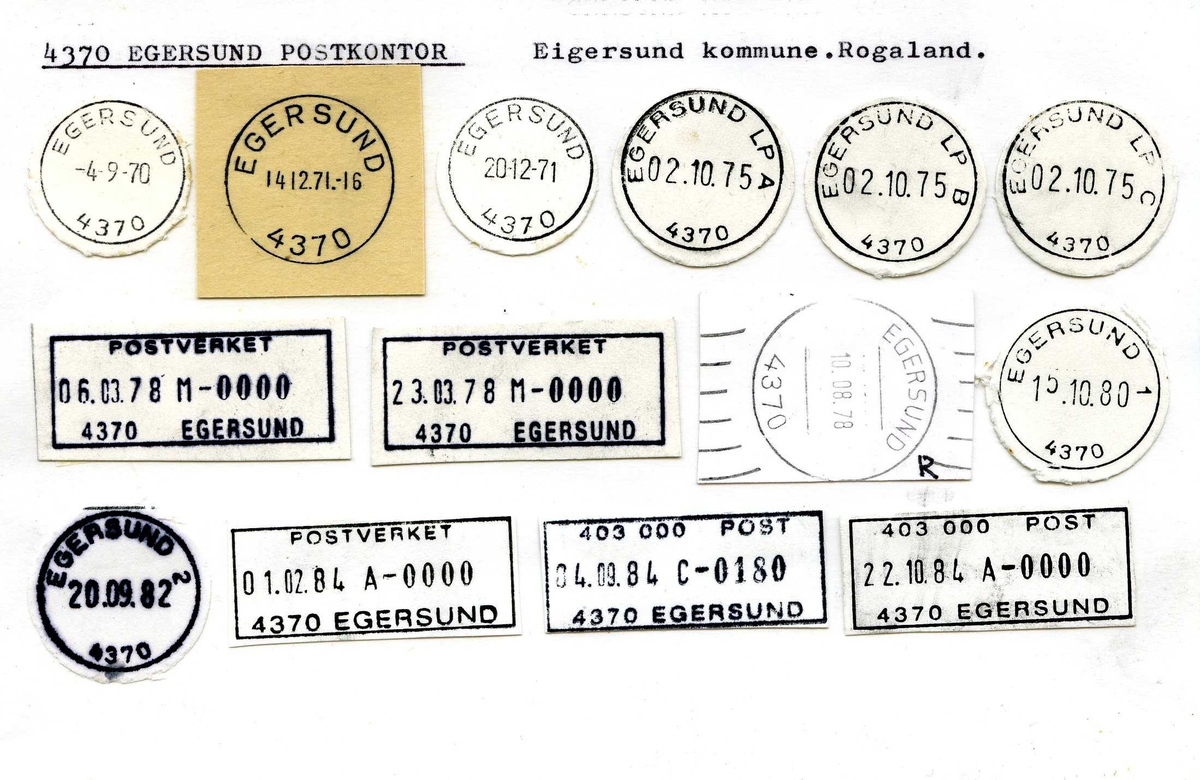 Stempelkatalog,4370 Egersund, Egersund, Eigersund, Rogaland)