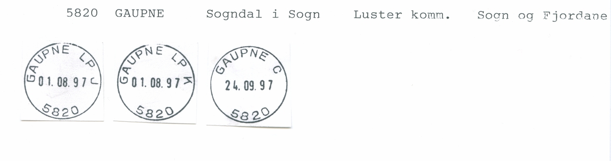Stempelkatalog 5820 Gaupne (Gaupnefjord), Sogndal, Lister, Sogn og Fjordane