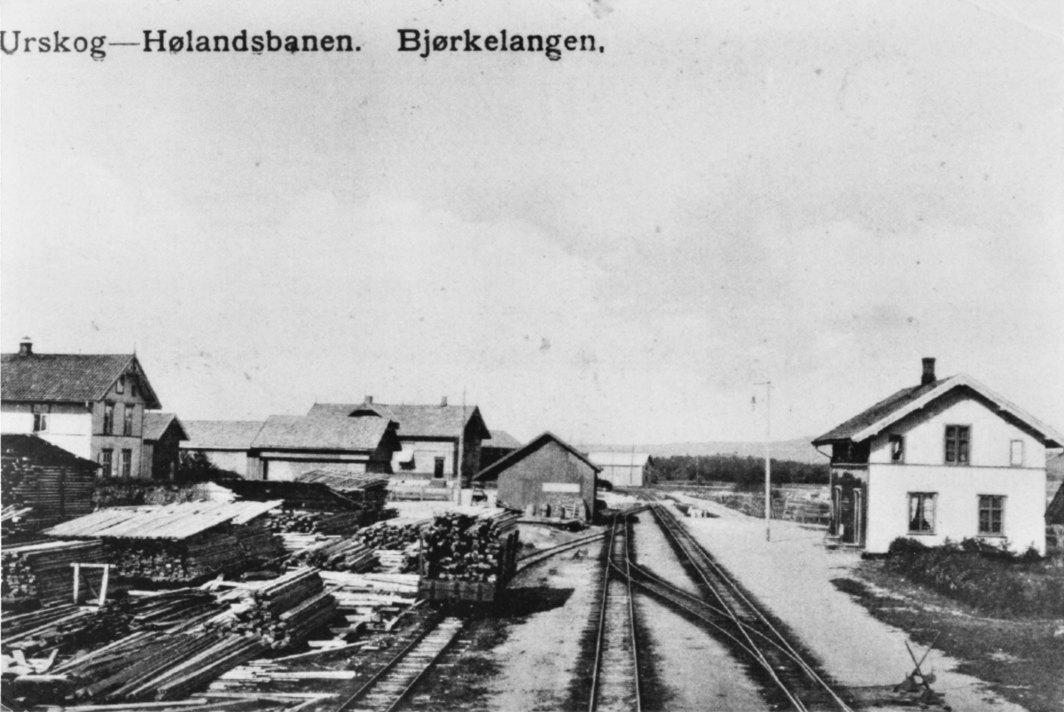 Bjørkelangen stasjon m/godshuset og fullastet godsvogn.