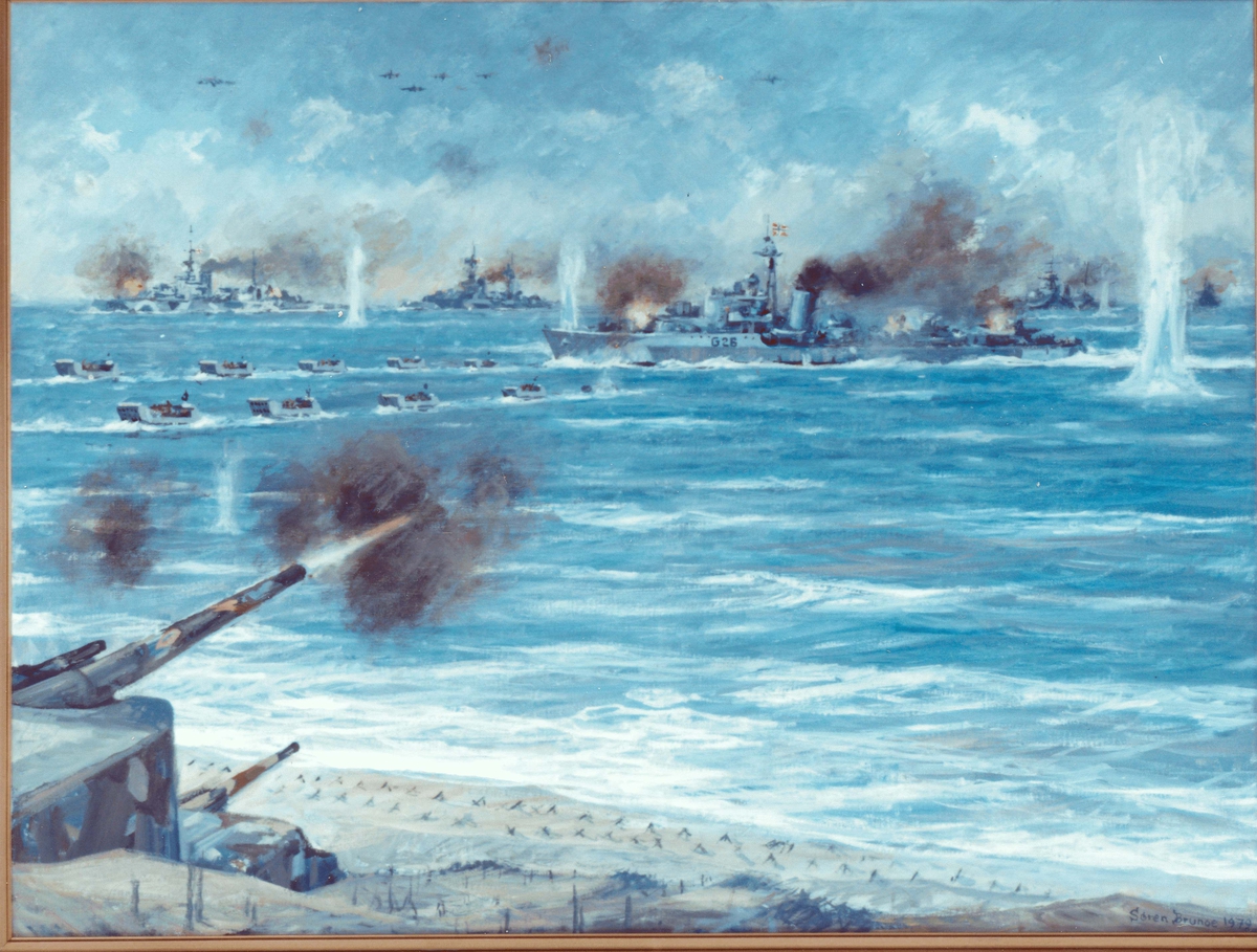 Motiv: Maleri av invasjonen i Normandie og jageren STORD