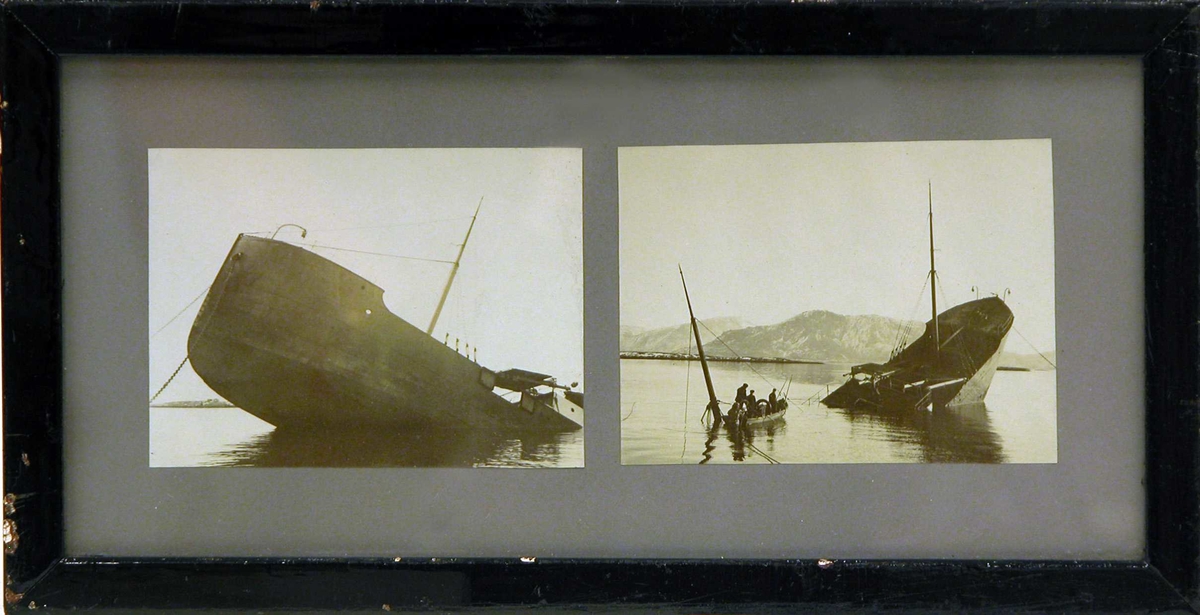 To fotografier av det havarerte skipet S/S "Nordlyset" av Bergen.