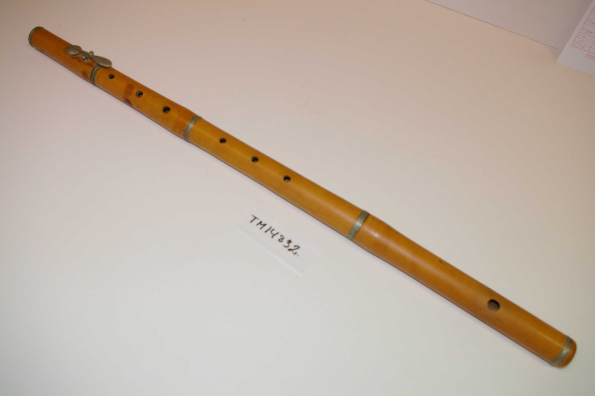 Fløyta har seks fingerhull og en ventil i metall. Sammenføyningene er utette.