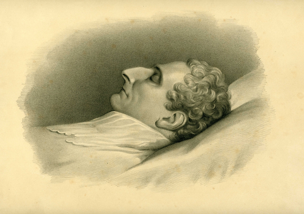Portrett av Karl Johan på dødsleie.
